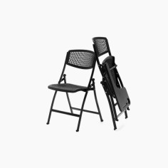 Lote 4 Sillas Plegables SEUL PALA, Ganchos Unión y Apilables, Acero y Plástico Negro