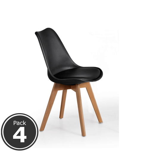 Lote 4 Sillas Confidente TALLIN Negra de Euromof, Patas Madera, Diseño Nórdico