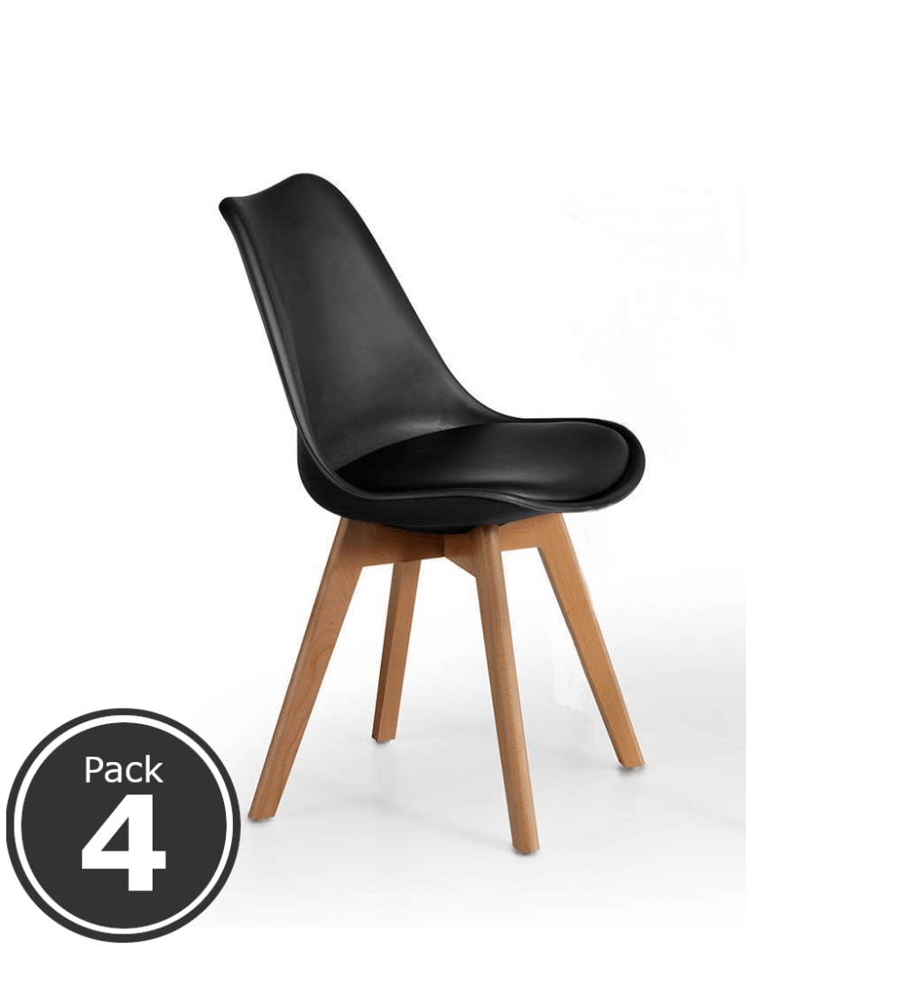 Lote 4 Sillas Confidente TALLIN de Euromof, Patas Madera, Diseño Nórdico-0 Lote 4 Sillas Confidente TALLIN de Euromof, Patas Madera, Diseño Nórdico-0