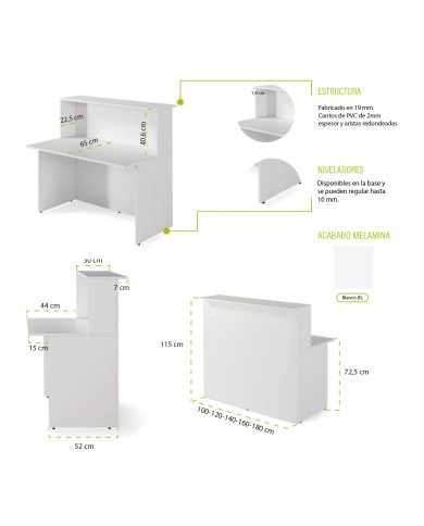 Mostrador recepción BASIC recto, color blanco, ancho 120 cm