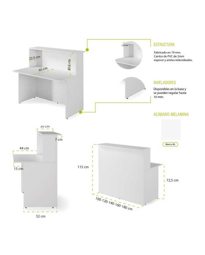 Mostrador recepción BASIC recto, color blanco, ancho 120 cm Mostrador recepción BASIC recto, color blanco, ancho 120 cm