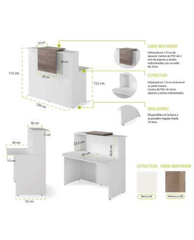 Mostrador de recepción BASIC , blanco con sobremostrador nebraska, ancho 120 cm