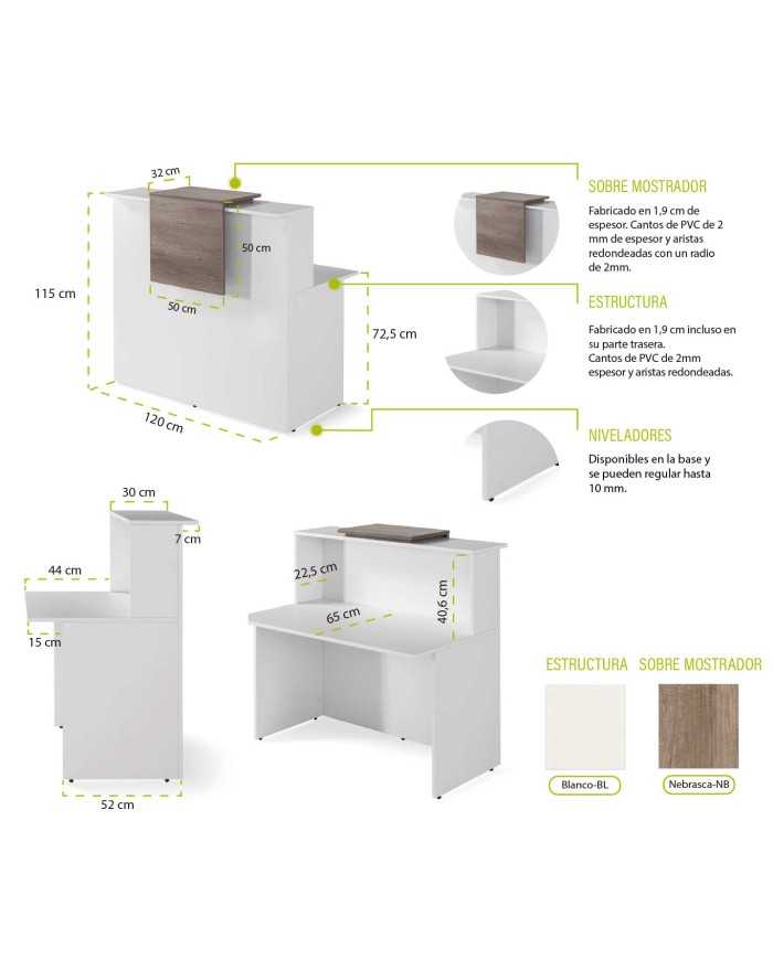 Mostrador de recepción BASIC , blanco con sobremostrador nebraska, ancho 120 cm Mostrador de recepción BASIC , blanco con sobremostrador nebraska, ancho 120 cm