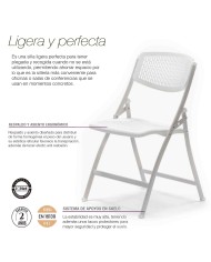 Lote 5 Sillas Plegables SEUL de Euromof, Ganchos Unión y Apilables, Acero y Plástico Blanco o Negro