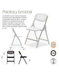 Lote 5 Sillas Plegables SEUL de Euromof, Ganchos Unión y Apilables, Acero y Plástico Blanco o Negro