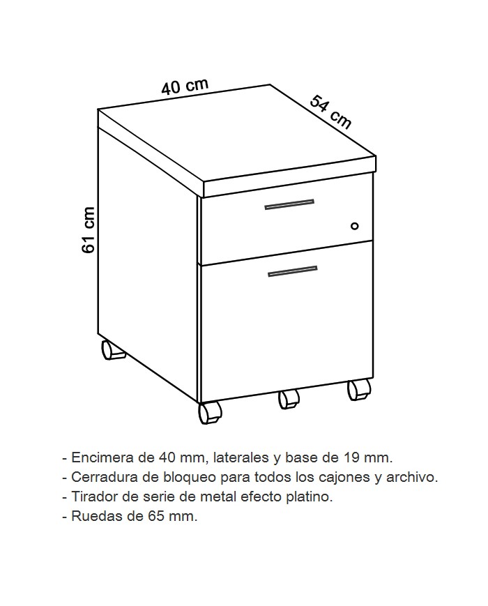 Cajonera cajón + archivo con ruedas y cerradura Cajonera cajón + archivo con ruedas y cerradura