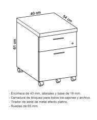 Cajonera cajón + archivo con ruedas y cerradura