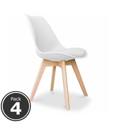 Lote 4 Sillas Confidente TALLIN Blanca de Euromof, Patas Madera, Diseño Nórdico