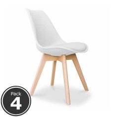 Lote 4 Sillas Confidente TALLIN Blanca de Euromof, Patas Madera, Diseño Nórdico