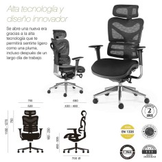 Silla ergonómica NEW ERGOSTONE de Euromof, uso recomendado 8 horas