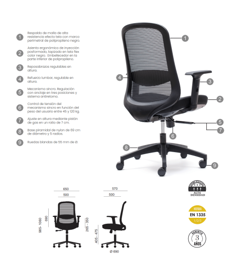 Silla ergonómica LIMA de Euromof, en acabado negro-0