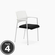 Lote 4 Sillas Confidente MANILA de Euromof, Apilables, Estructura Metálica, En Blanco y Negro