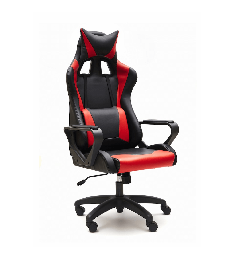 Silla ergonómica GAMER ARCADE de Euromof en acabado negro y rojo