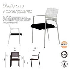 Lote 4 Sillas Confidente MANILA de Euromof, Apilables, Estructura Metálica, En Blanco y Negro