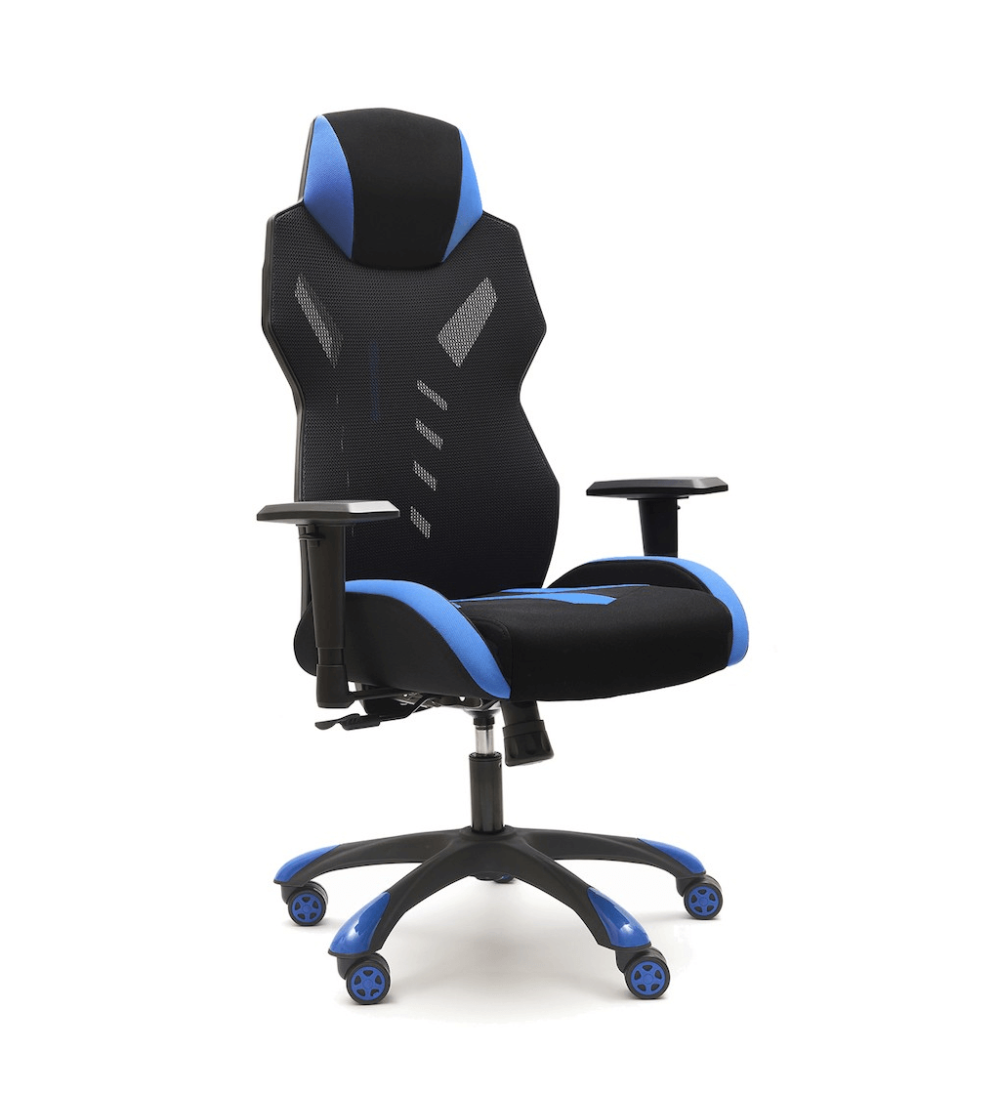 Silla ergonómica GAMER GALAXY de Euromof en acabado negro y azul