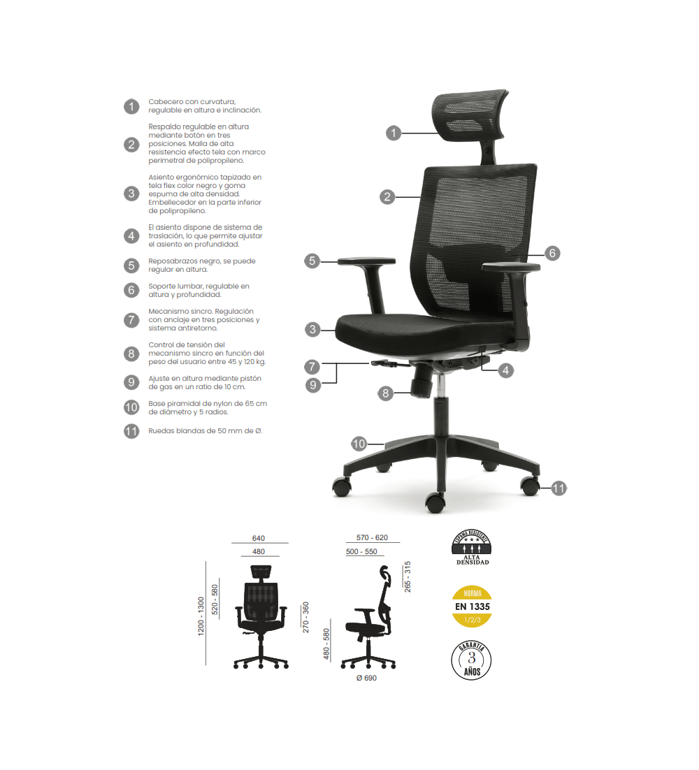 Silla ergonómica PISA de Euromof, uso recomendado 8 horas-4 Silla ergonómica PISA de Euromof, uso recomendado 8 horas-4