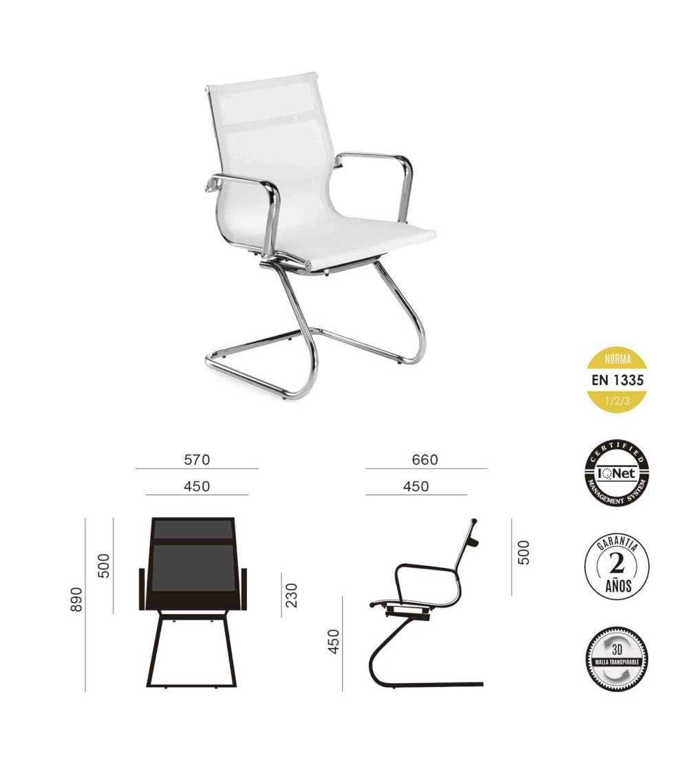 Silla confidente de oficina BERLIN de Euromof, en acabado malla blanca-0 Silla confidente de oficina BERLIN de Euromof, en acabado malla blanca-0