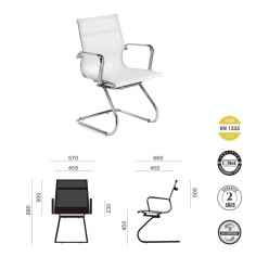 Silla confidente de oficina BERLIN de Euromof, en acabado malla blanca