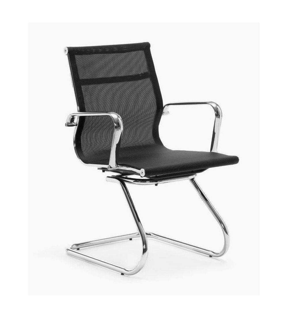 Silla confidente de oficina BERLIN de Euromof, en acabado malla negra Silla confidente de oficina BERLIN de Euromof, en acabado malla negra