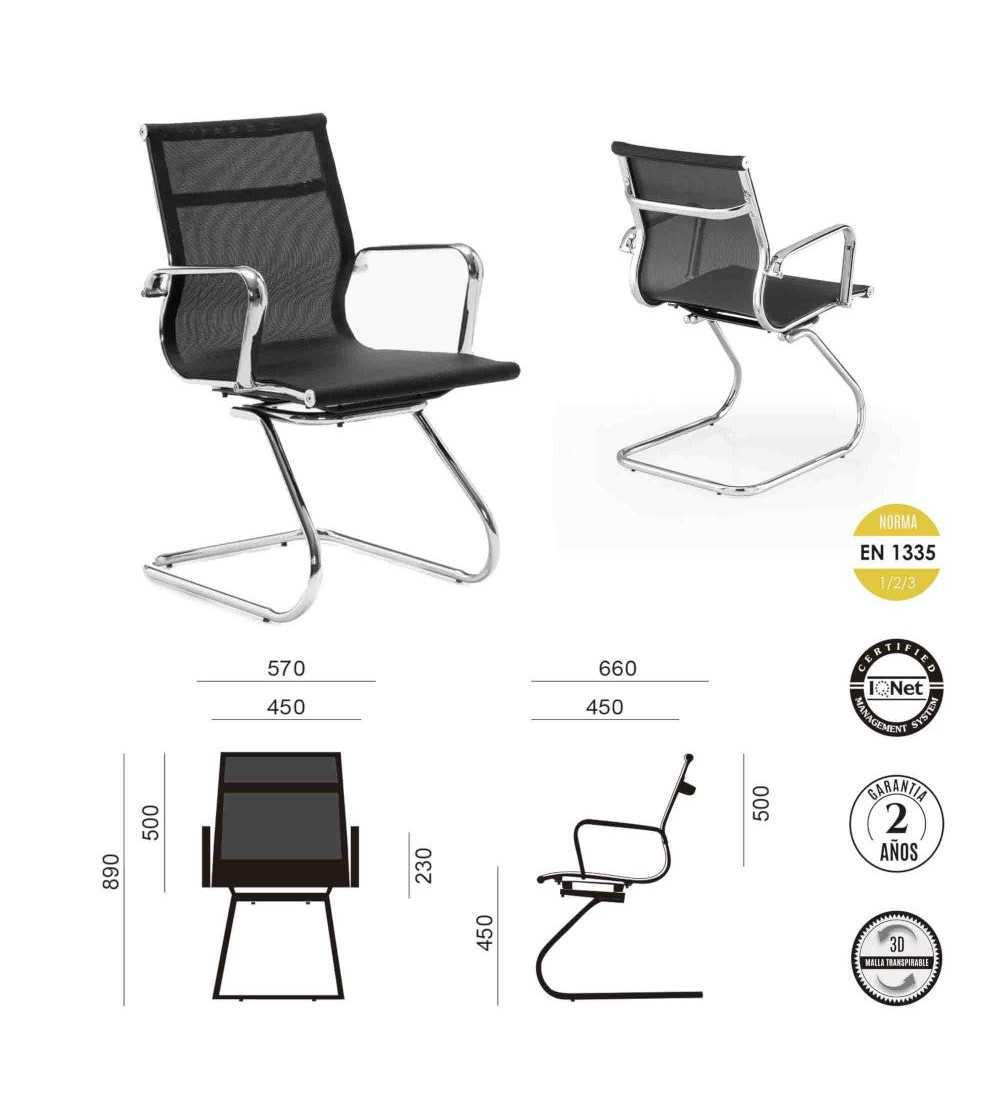 Silla confidente de oficina BERLIN de Euromof, en acabado malla negra-0 Silla confidente de oficina BERLIN de Euromof, en acabado malla negra-0