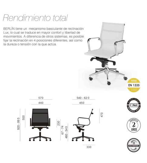 Silla de oficina BERLIN bajo de Euromof, en acabado malla blanca-0