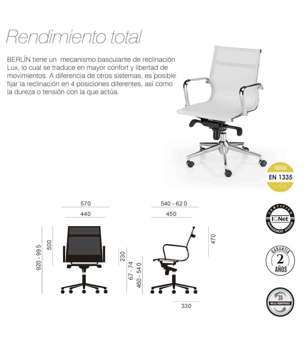 Silla de oficina BERLIN bajo de Euromof, en acabado malla blanca-0 Silla de oficina BERLIN bajo de Euromof, en acabado malla blanca-0