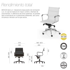 Silla de oficina BERLIN bajo de Euromof, en acabado malla blanca