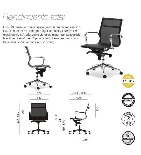 Silla de oficina BERLIN bajo de Euromof, en acabado malla negra-0