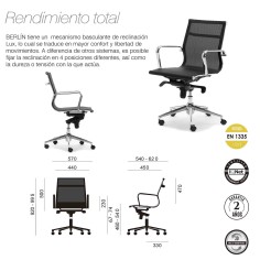 Silla de oficina BERLIN bajo de Euromof, en acabado malla negra
