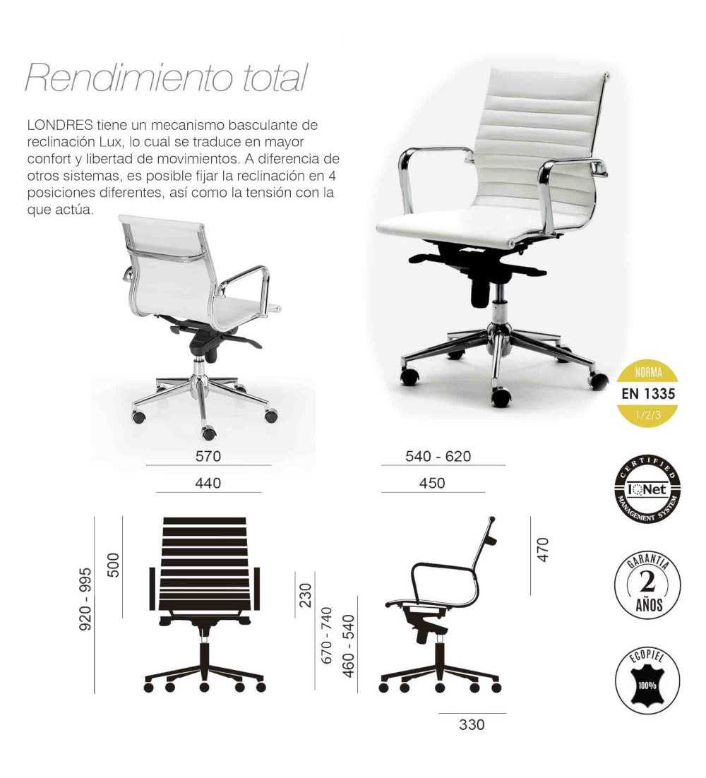 Silla de oficina LONDRES bajo de Euromof, en acabado ecopiel blanco-1 Silla de oficina LONDRES bajo de Euromof, en acabado ecopiel blanco-1