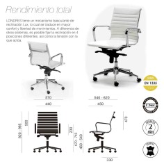 Silla de oficina LONDRES bajo de Euromof, en acabado ecopiel blanco