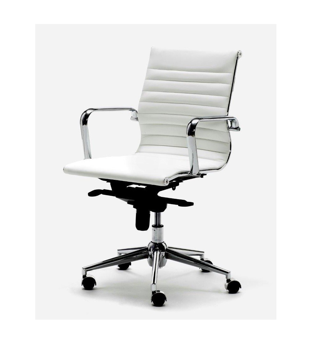 Silla de oficina LONDRES bajo de Euromof, en acabado ecopiel blanco-2 Silla de oficina LONDRES bajo de Euromof, en acabado ecopiel blanco-2