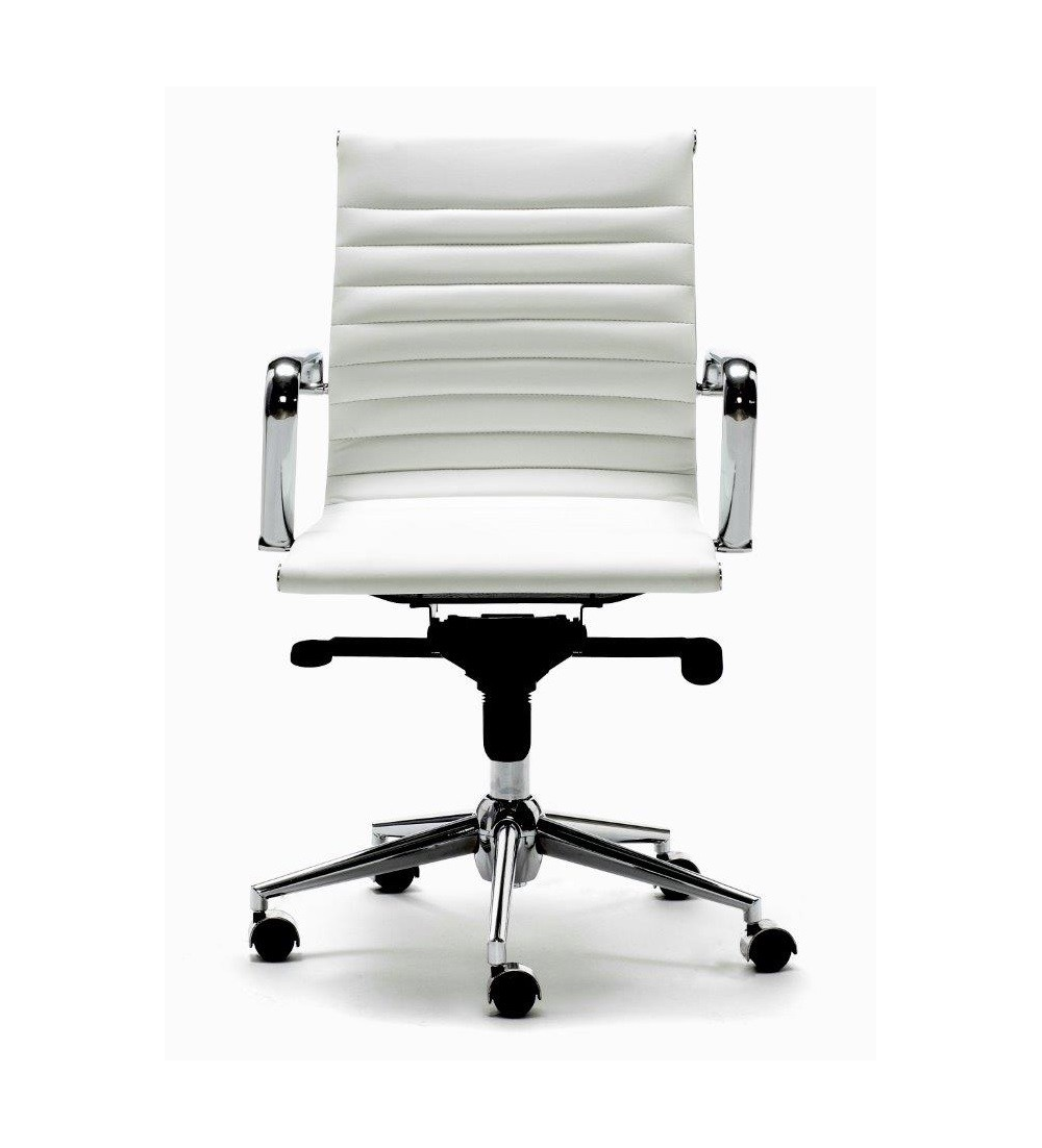 Silla de oficina LONDRES bajo de Euromof, en acabado ecopiel blanco-3 Silla de oficina LONDRES bajo de Euromof, en acabado ecopiel blanco-3