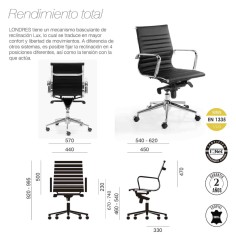 Silla de oficina LONDRES bajo de Euromof, en acabado ecopiel negro