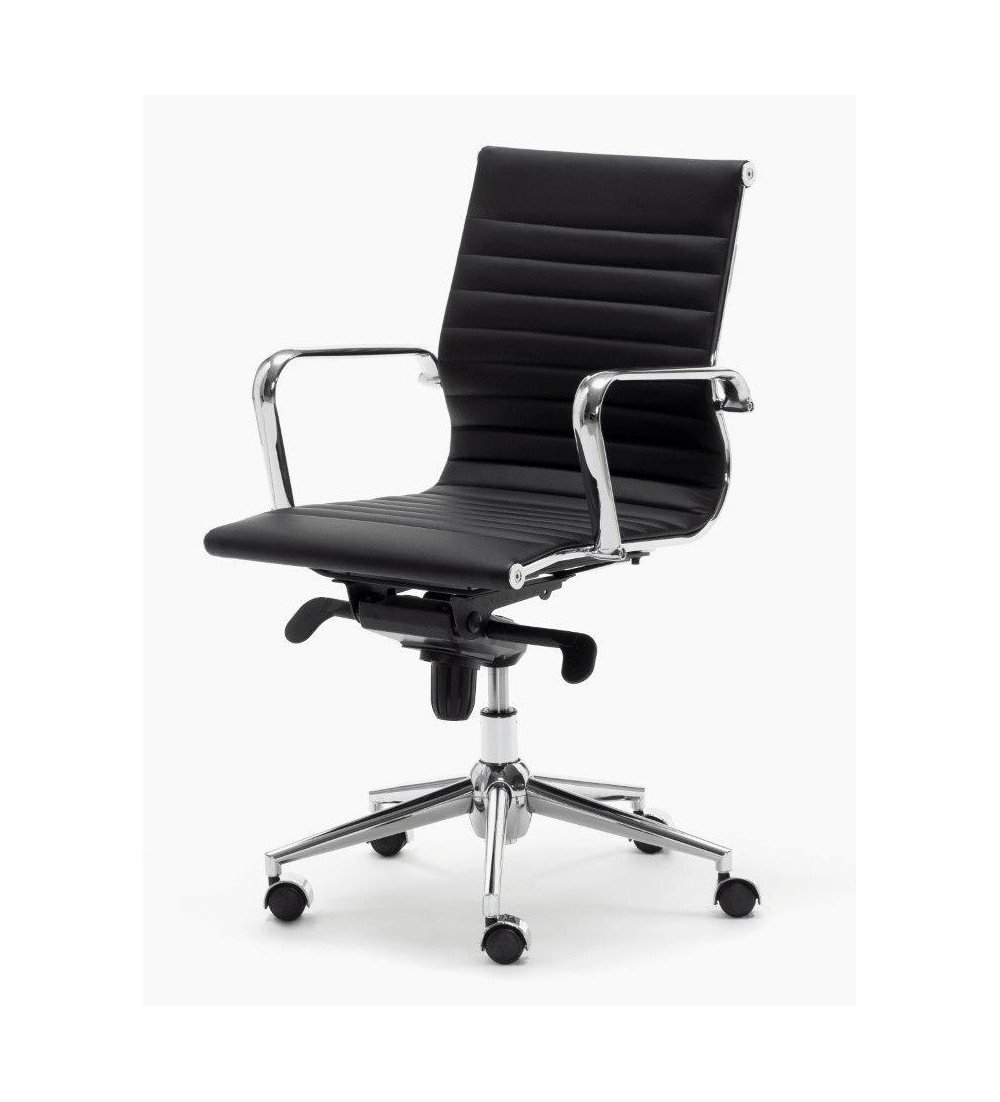 Silla de oficina LONDRES bajo de Euromof, en acabado ecopiel negro-3 Silla de oficina LONDRES bajo de Euromof, en acabado ecopiel negro-3