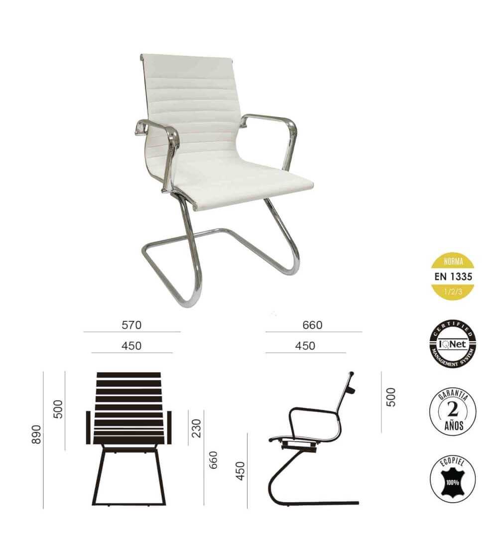 Silla confidente de oficina LONDRES de Euromof, en acabado ecopiel blanca-0 Silla confidente de oficina LONDRES de Euromof, en acabado ecopiel blanca-0