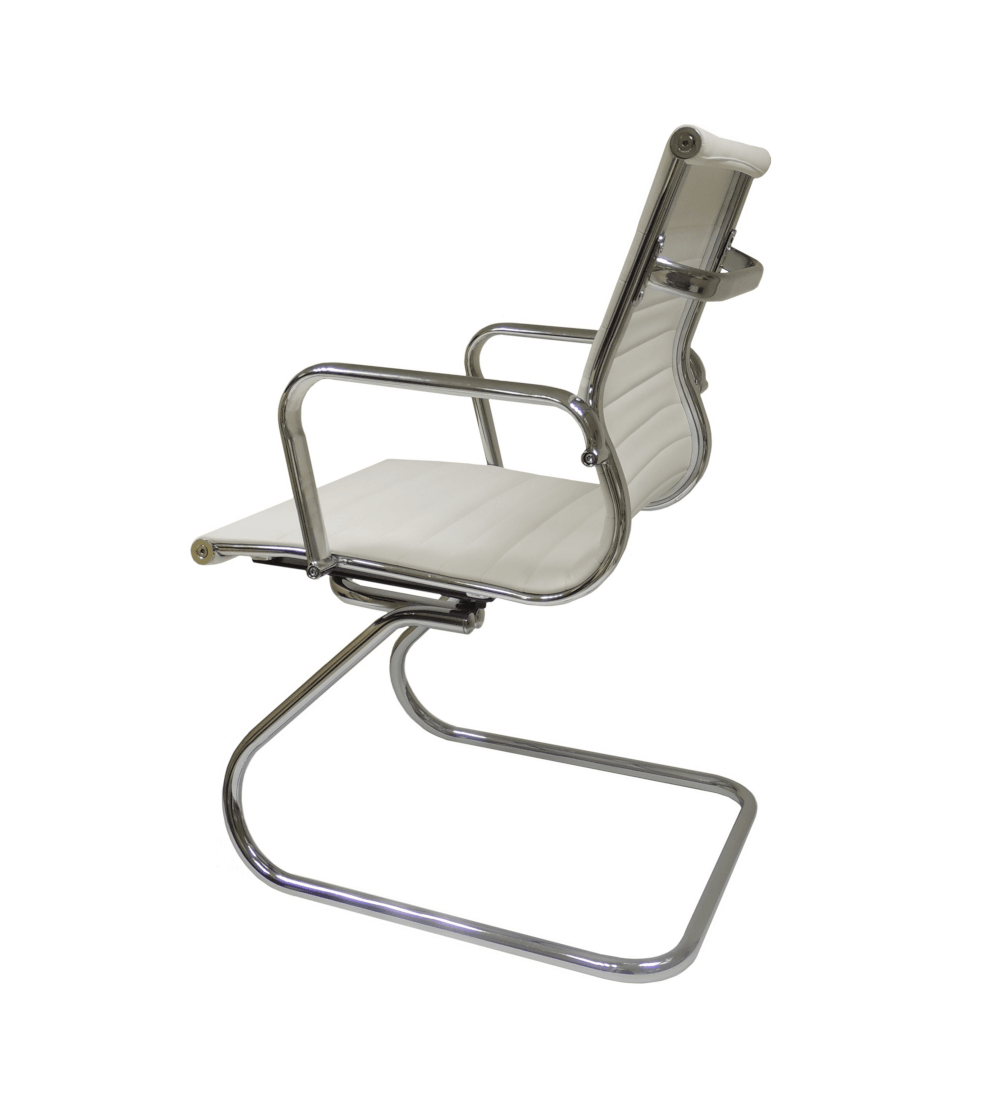 Silla confidente de oficina LONDRES de Euromof, en acabado ecopiel blanca-2 Silla confidente de oficina LONDRES de Euromof, en acabado ecopiel blanca-2