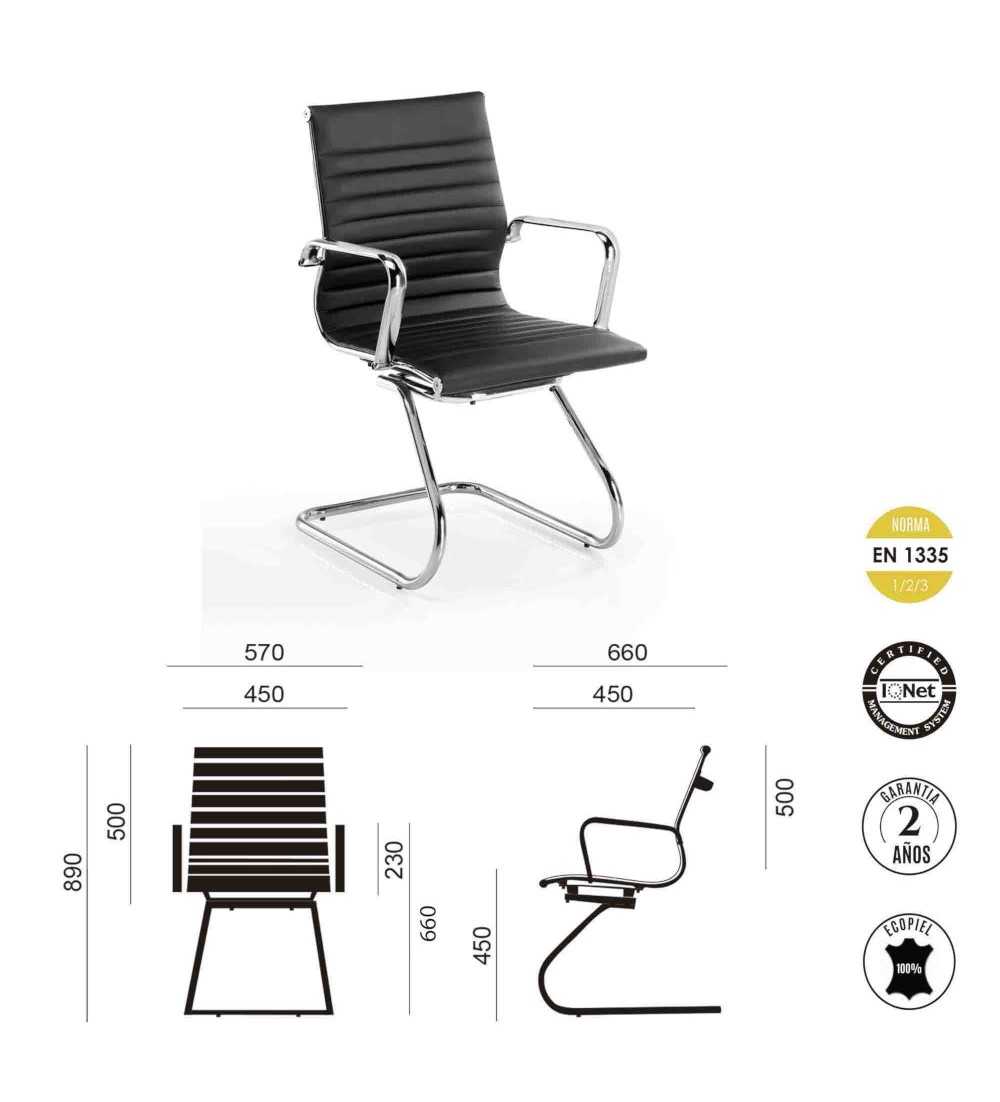 Silla confidente de oficina LONDRES de Euromof, en acabado ecopiel negra-0 Silla confidente de oficina LONDRES de Euromof, en acabado ecopiel negra-0