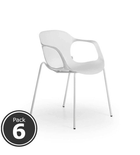 Lote 6 Sillas Confidente BARI de Euromof, Patas Metálicas, Diseño Nórdico, Blanco