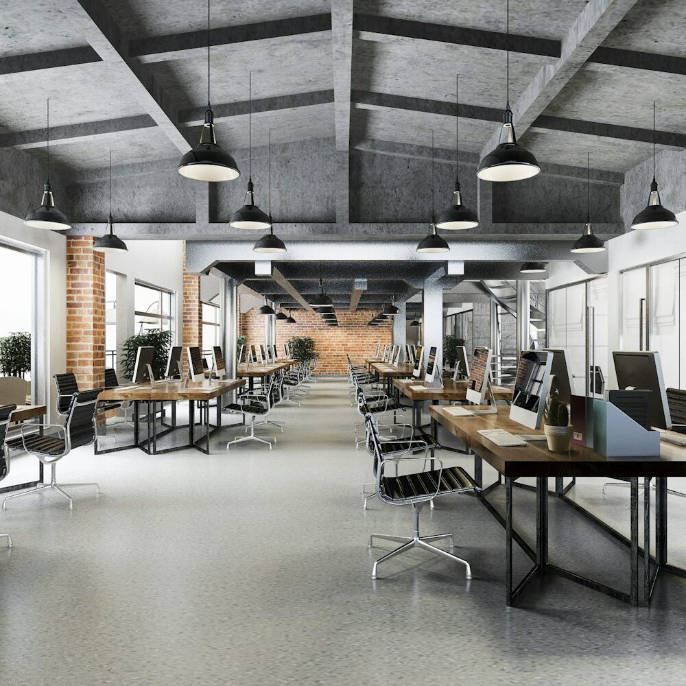 3d rendering business meeting and working room on industry loft style office warehouse