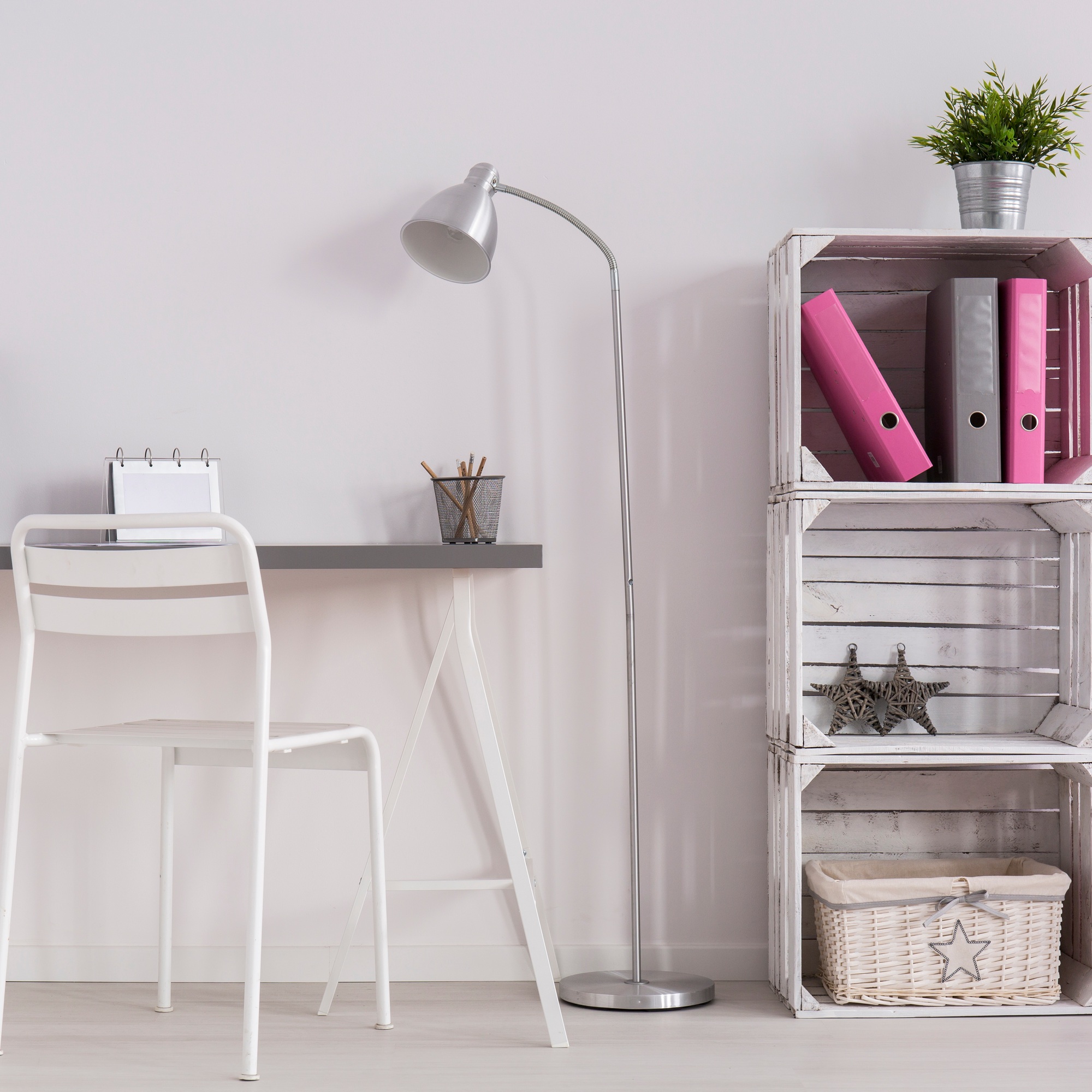 Minimalist office with DIY bookcase