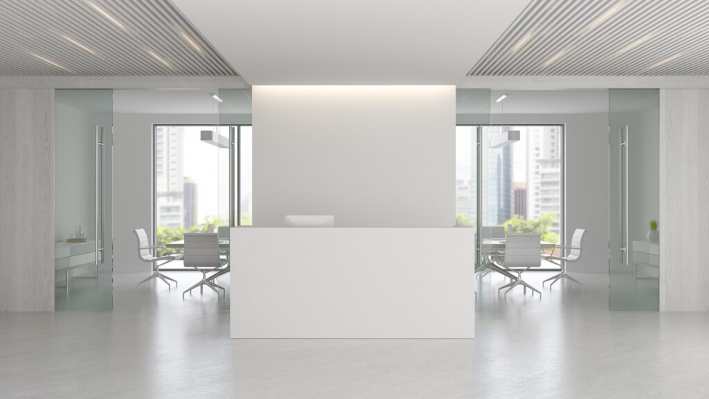Interior of reception and meeting room 3D illustration