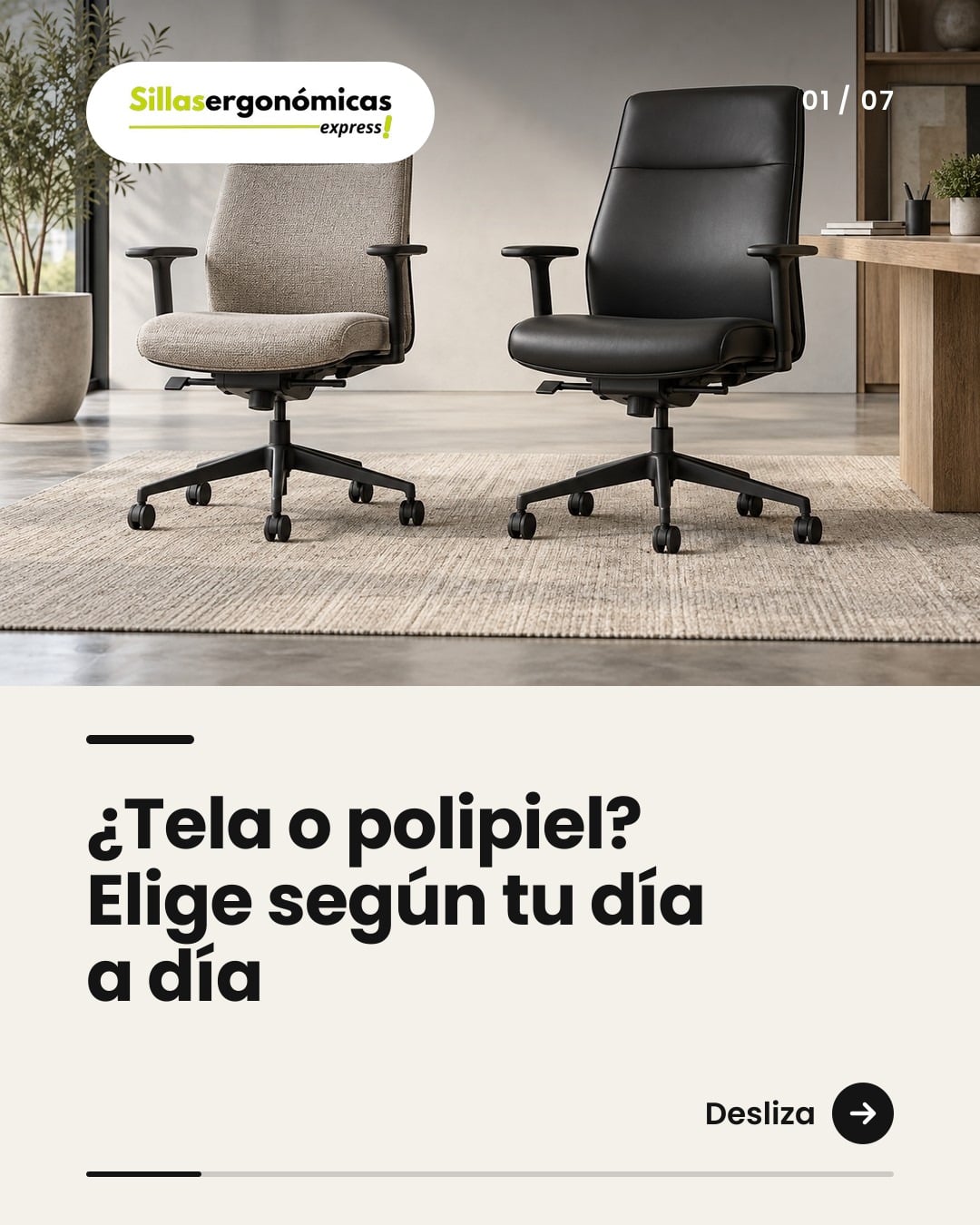 Tela o polipiel: compara antes de elegir tu silla de oficina — 1 de 7